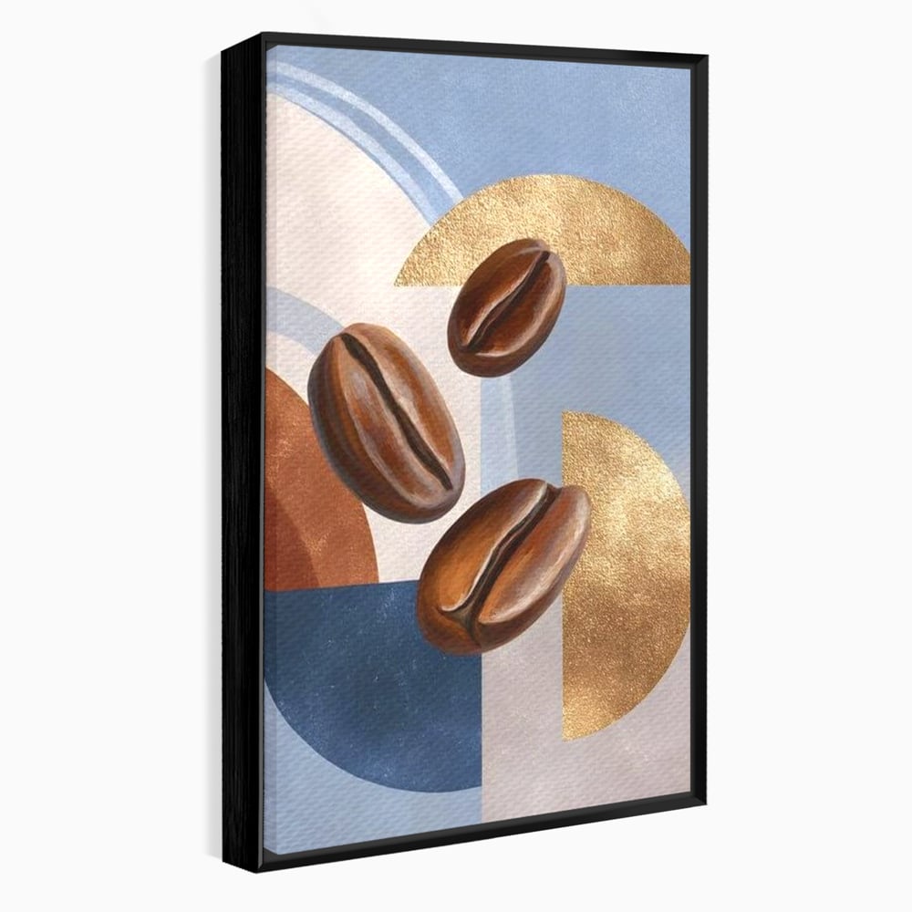 Tablou canvas cu tablou canvas cu boabe de cafea, in rama de aluminiu negru